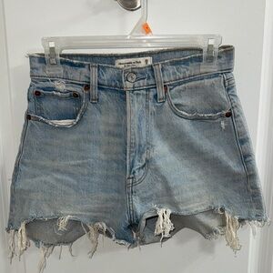 Abercrombie & Fitch Women's Frayed Jean Mom Shorts - Light Blue